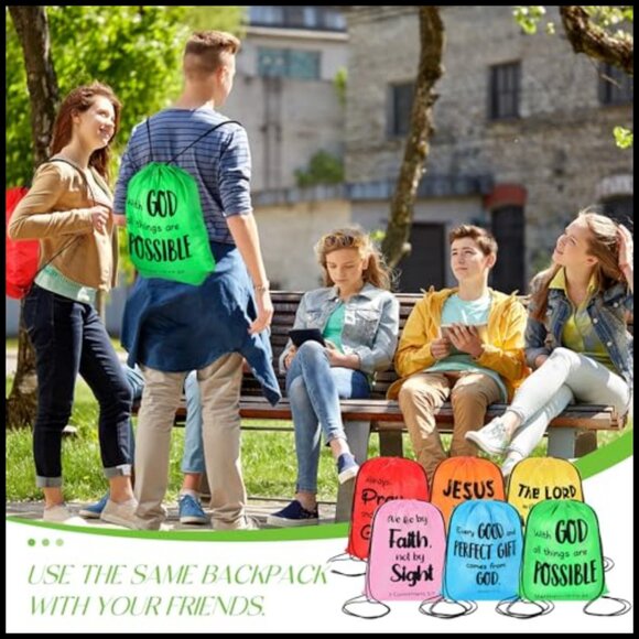 Polyester Drawstring Backpack Bulk Set Religious Gift Bags Church Use main image 5